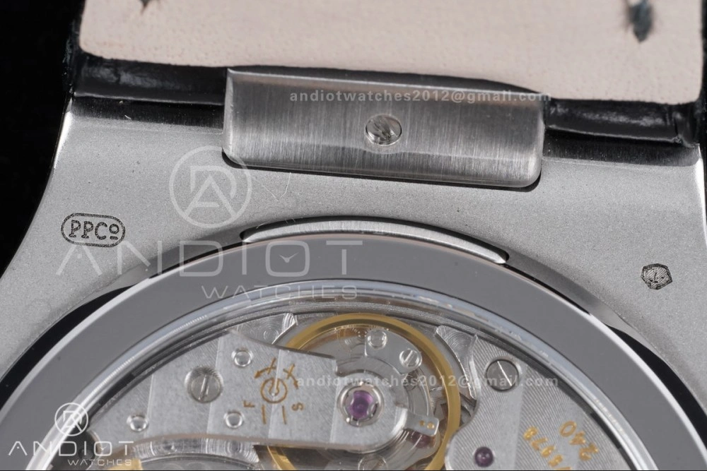 Nautilus 5712 Full Diamonds SS PPF 1:1 Best Edition Blue Dial on Black Leather Strap A240 Super Clone V3