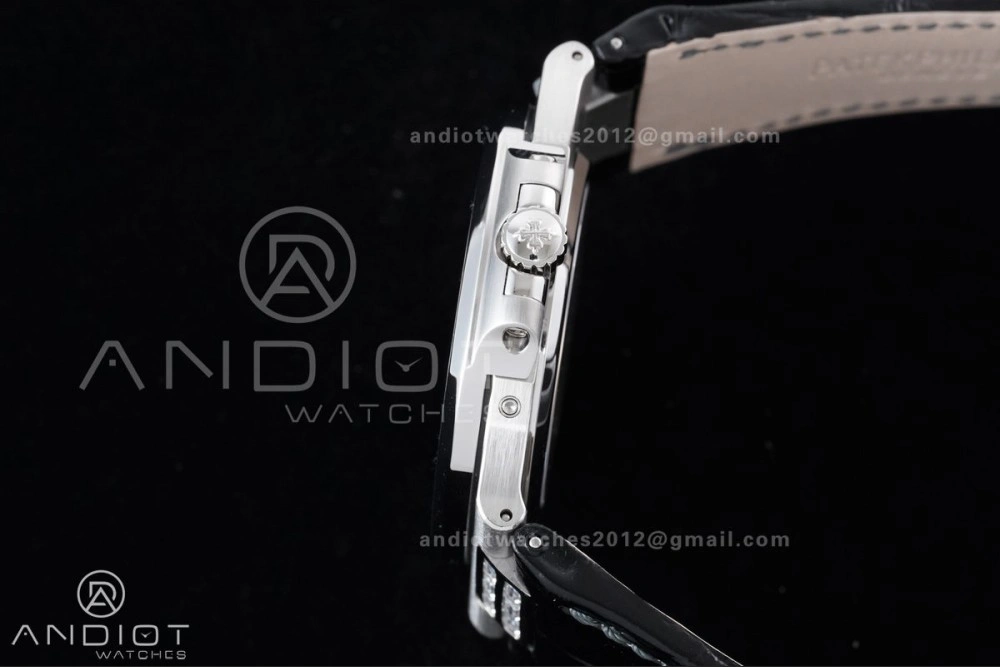 Nautilus 5712 Full Diamonds SS PPF 1:1 Best Edition Blue Dial on Black Leather Strap A240 Super Clone V3