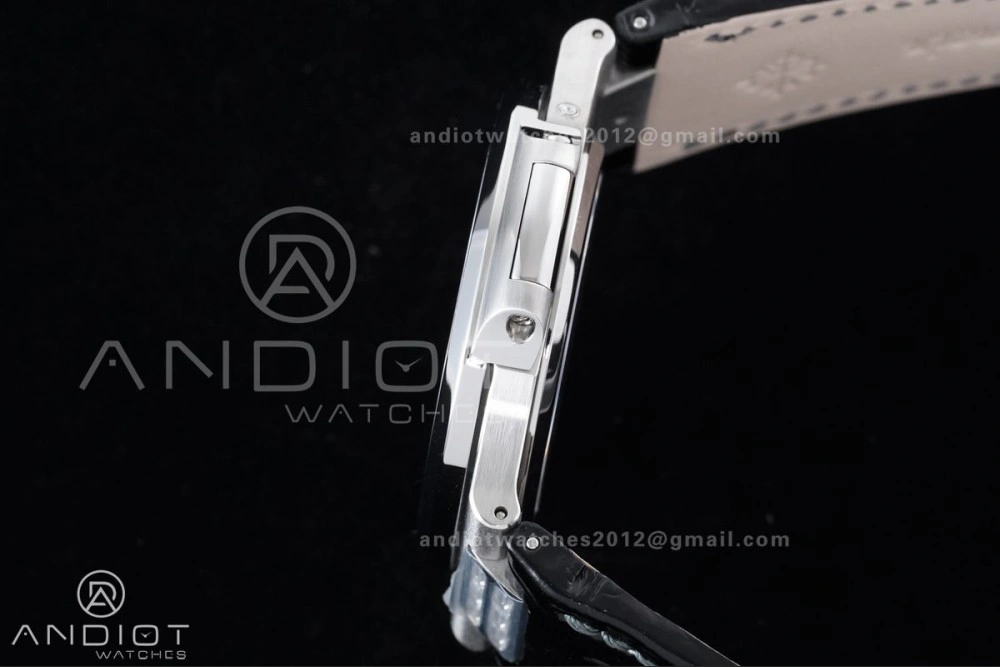 Nautilus 5712 Full Diamonds SS PPF 1:1 Best Edition Blue Dial on Black Leather Strap A240 Super Clone V3