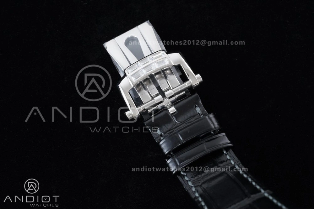 Nautilus 5712 Full Diamonds SS PPF 1:1 Best Edition Blue Dial on Black Leather Strap A240 Super Clone V3