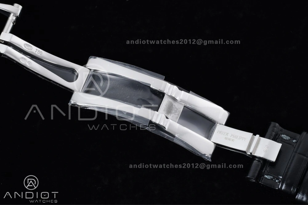 Nautilus 5712 Full Diamonds SS PPF 1:1 Best Edition Blue Dial on Black Leather Strap A240 Super Clone V3