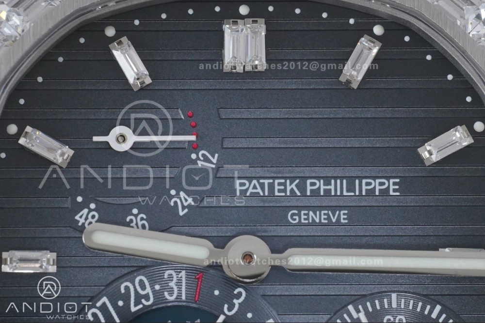 Nautilus 5712 Full Diamonds SS PPF 1:1 Best Edition Blue Dial on Black Leather Strap A240 Super Clone V3