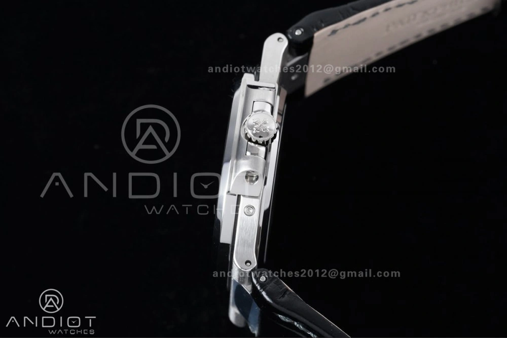 Nautilus 5712 Full Diamonds SS PPF 1:1 Best Edition Gray Dial on Black Leather Strap A240 Super Clone V3