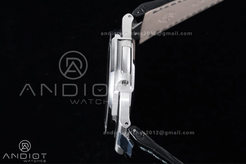 Nautilus 5712 Full Diamonds SS PPF 1:1 Best Edition Gray Dial on Black Leather Strap A240 Super Clone V3