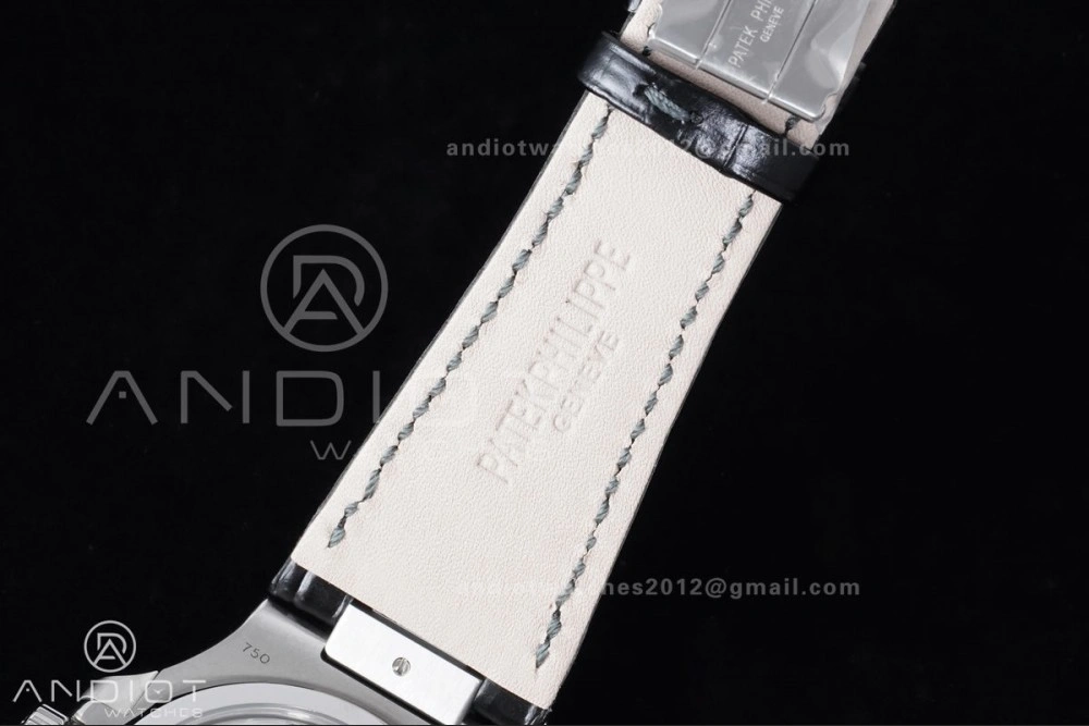 Nautilus 5712 Full Diamonds SS PPF 1:1 Best Edition Gray Dial on Black Leather Strap A240 Super Clone V3
