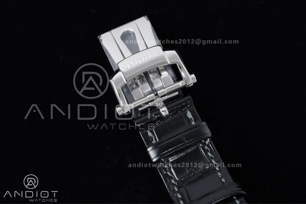 Nautilus 5712 Full Diamonds SS PPF 1:1 Best Edition Gray Dial on Black Leather Strap A240 Super Clone V3