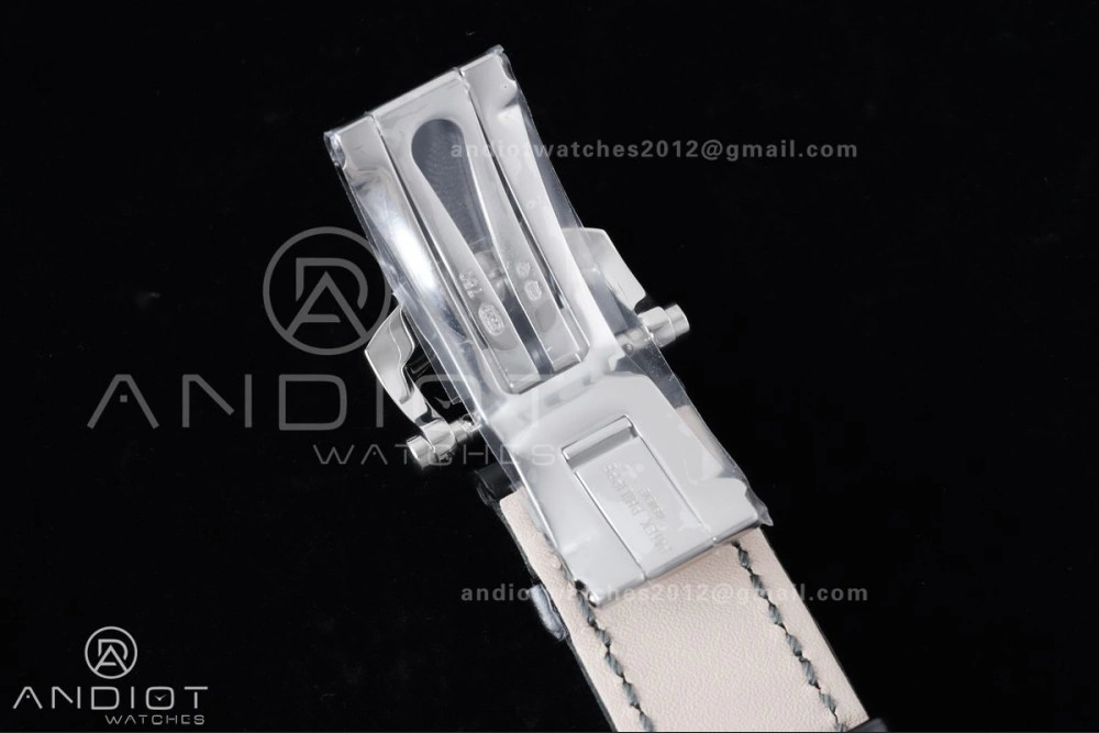 Nautilus 5712 Full Diamonds SS PPF 1:1 Best Edition Gray Dial on Black Leather Strap A240 Super Clone V3