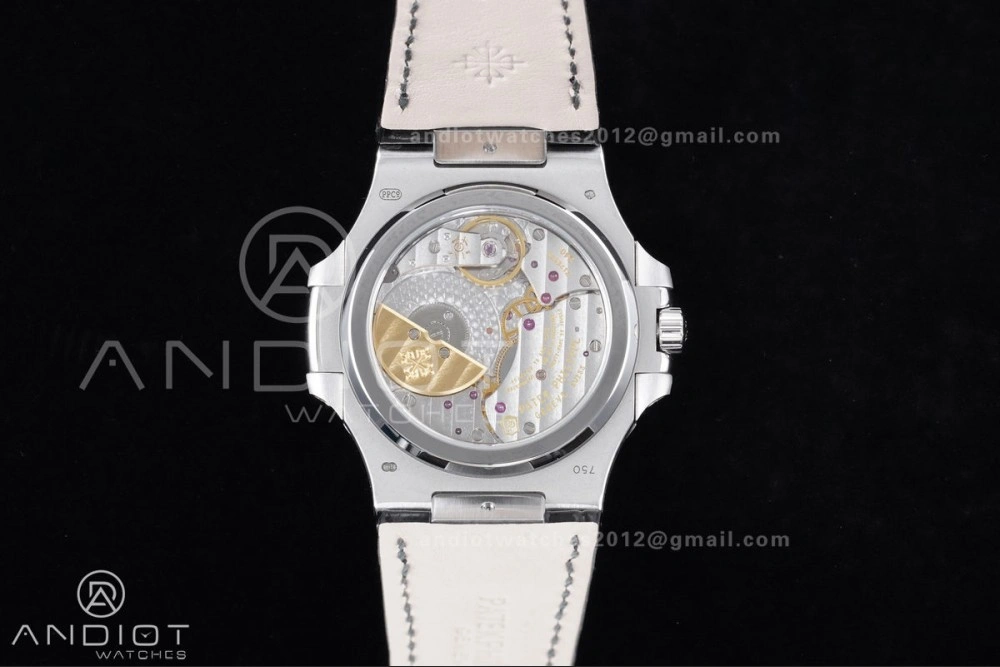 Nautilus 5712 Full Diamonds SS PPF 1:1 Best Edition Gray Dial on Black Leather Strap A240 Super Clone V3