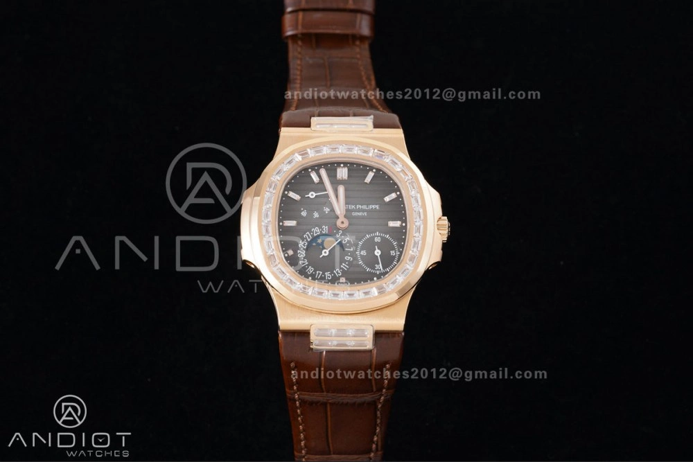 Nautilus 5712 RG PPF 1:1 Best Edition Gray Dial on Brown Leather Strap A240 Super Clone V3