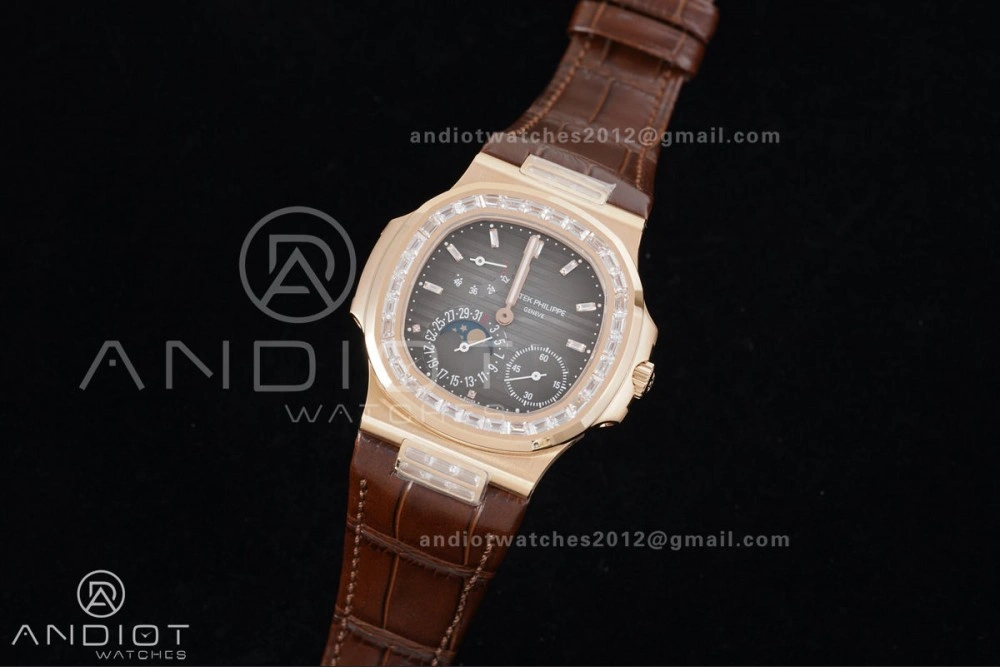 Nautilus 5712 RG PPF 1:1 Best Edition Gray Dial on Brown Leather Strap A240 Super Clone V3