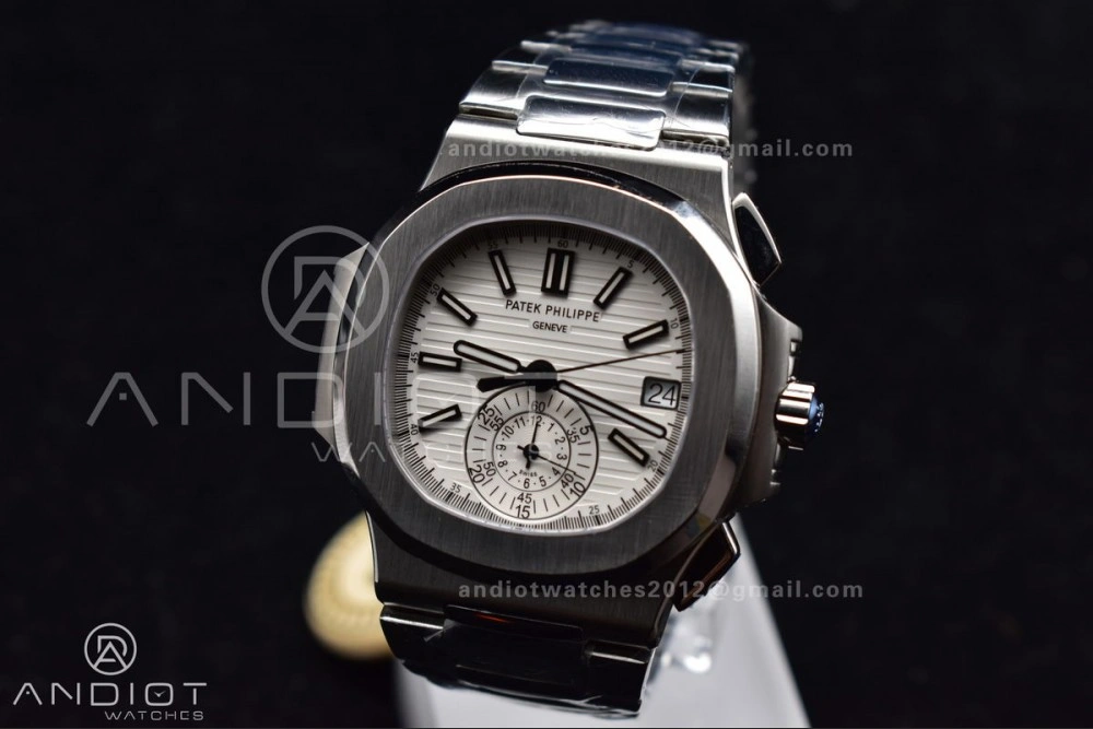 Nautilus Chrono Date 5980 SS SS Wht Stk PPF A7750 Mod