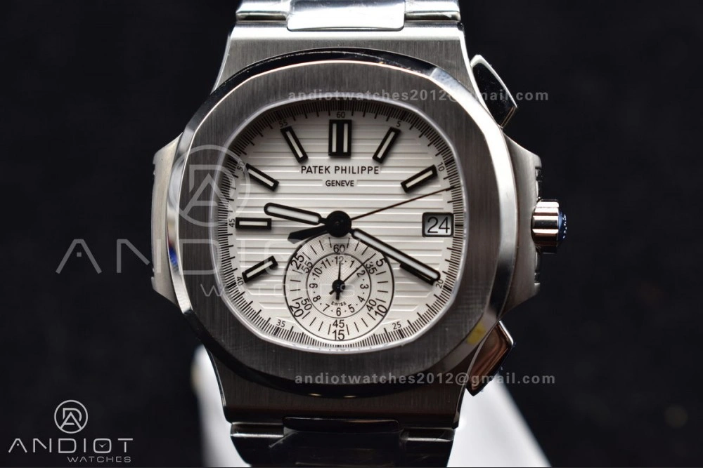 Nautilus Chrono Date 5980 SS SS Wht Stk PPF A7750 Mod