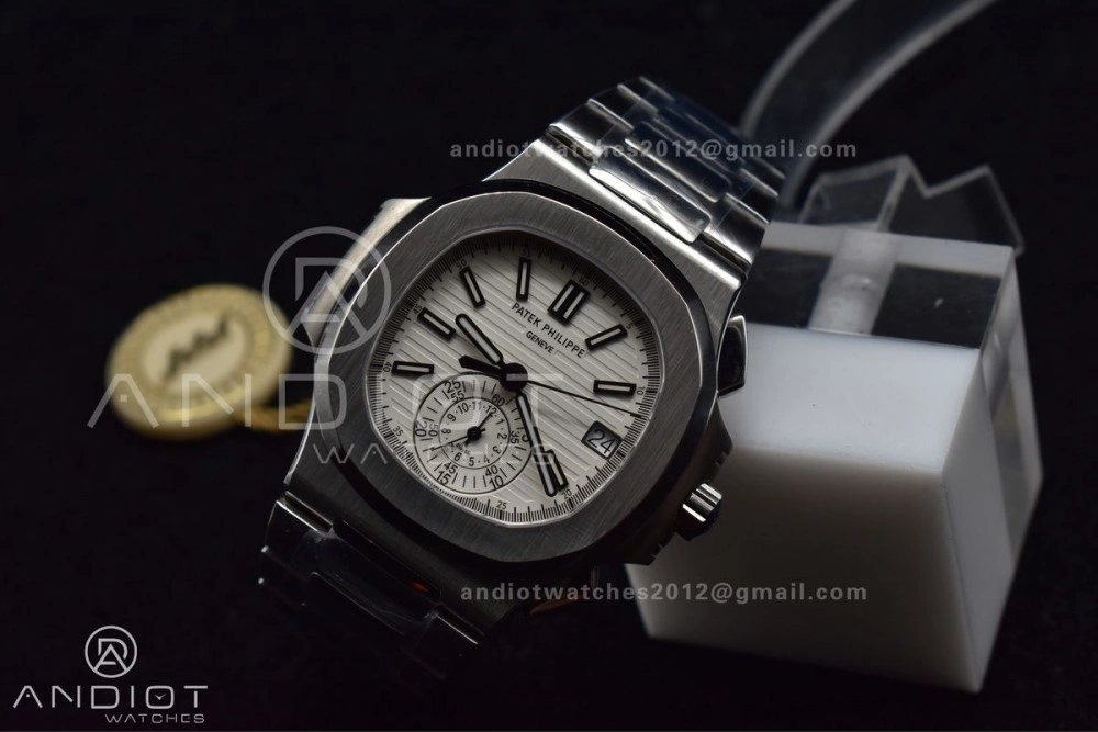 Nautilus Chrono Date 5980 SS SS Wht Stk PPF A7750 Mod