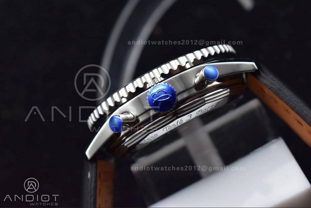 Navitimer 1 SS 43mm BLS 1:1 Best Edition Black Dial on Leather Bracelet A7750