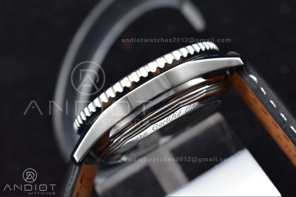 Navitimer 1 SS 43mm BLS 1:1 Best Edition Black Dial on Leather Bracelet A7750