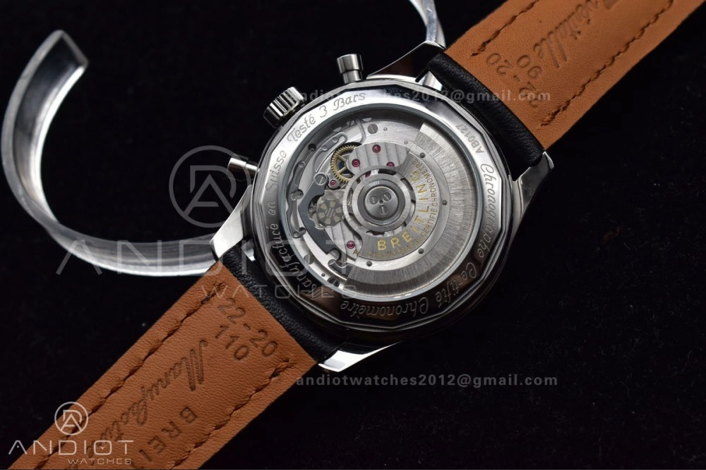 Navitimer 1 SS 43mm BLS 1:1 Best Edition Black Dial on Leather Bracelet A7750