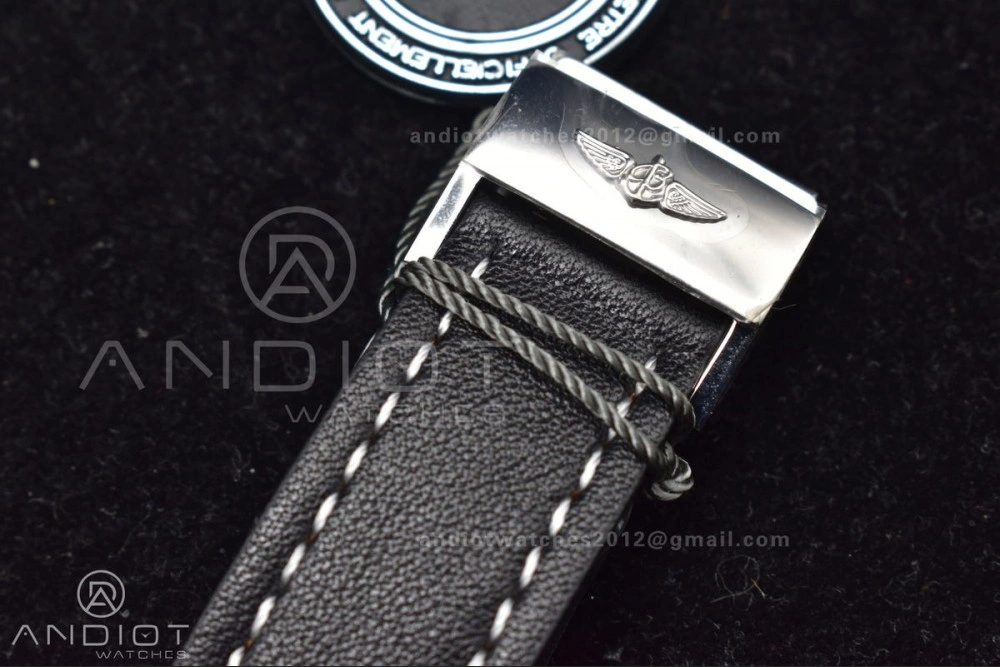 Navitimer 1 SS 43mm BLS 1:1 Best Edition Black Dial on Leather Bracelet A7750