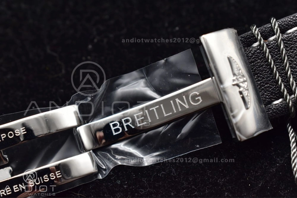 Navitimer 1 SS 43mm BLS 1:1 Best Edition Black Dial on Leather Bracelet A7750