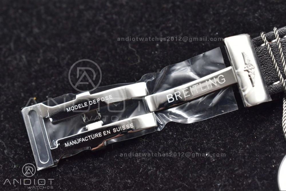 Navitimer 1 SS 43mm BLS 1:1 Best Edition Black Dial on Leather Bracelet A7750