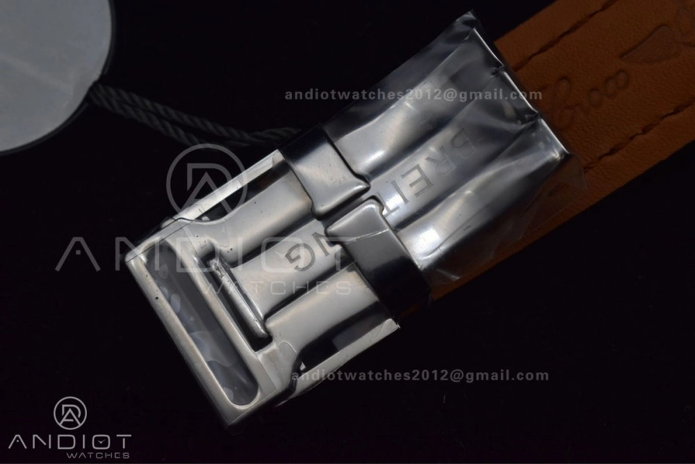 Navitimer 1 SS 43mm BLS 1:1 Best Edition Black Dial on Leather Bracelet A7750