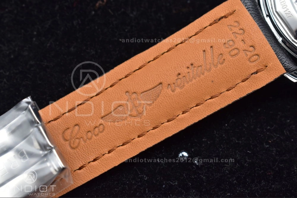 Navitimer 1 SS 43mm BLS 1:1 Best Edition Black Dial on Leather Bracelet A7750