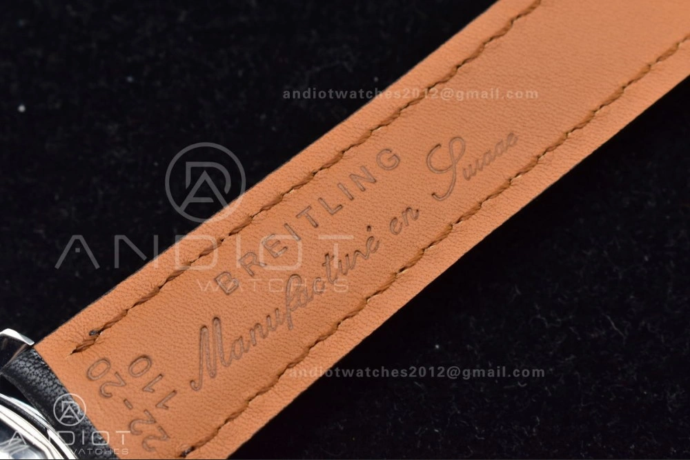 Navitimer 1 SS 43mm BLS 1:1 Best Edition Black Dial on Leather Bracelet A7750