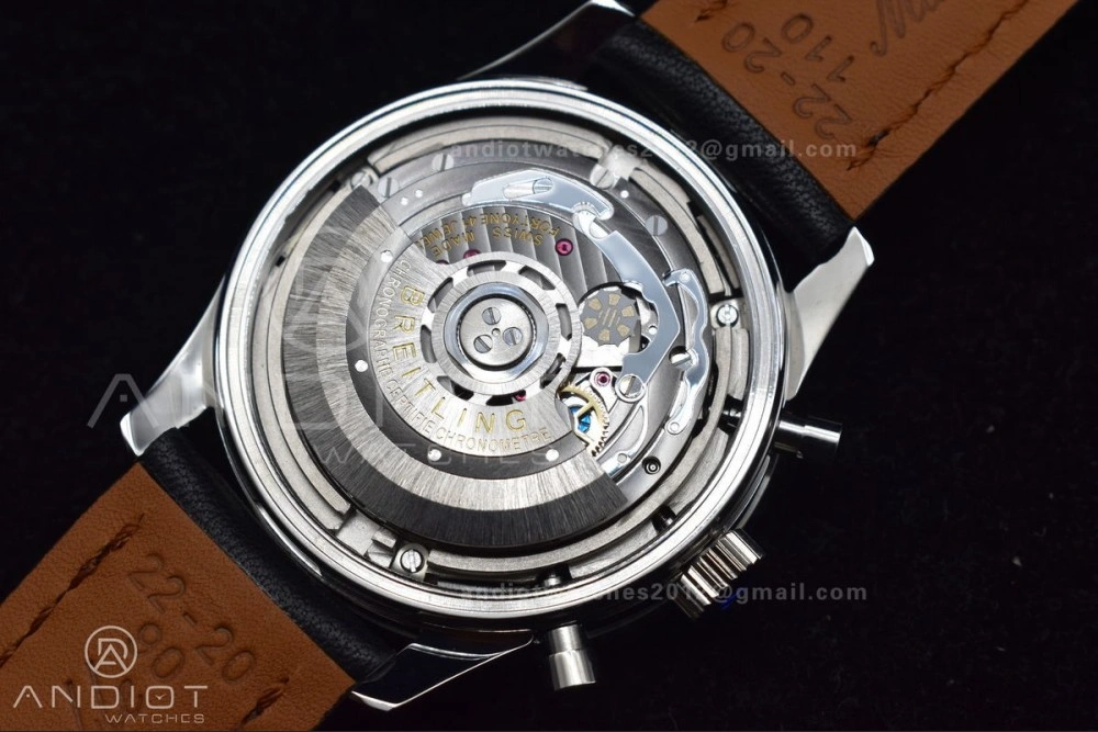 Navitimer 1 SS 43mm BLS 1:1 Best Edition Black Dial on Leather Bracelet A7750