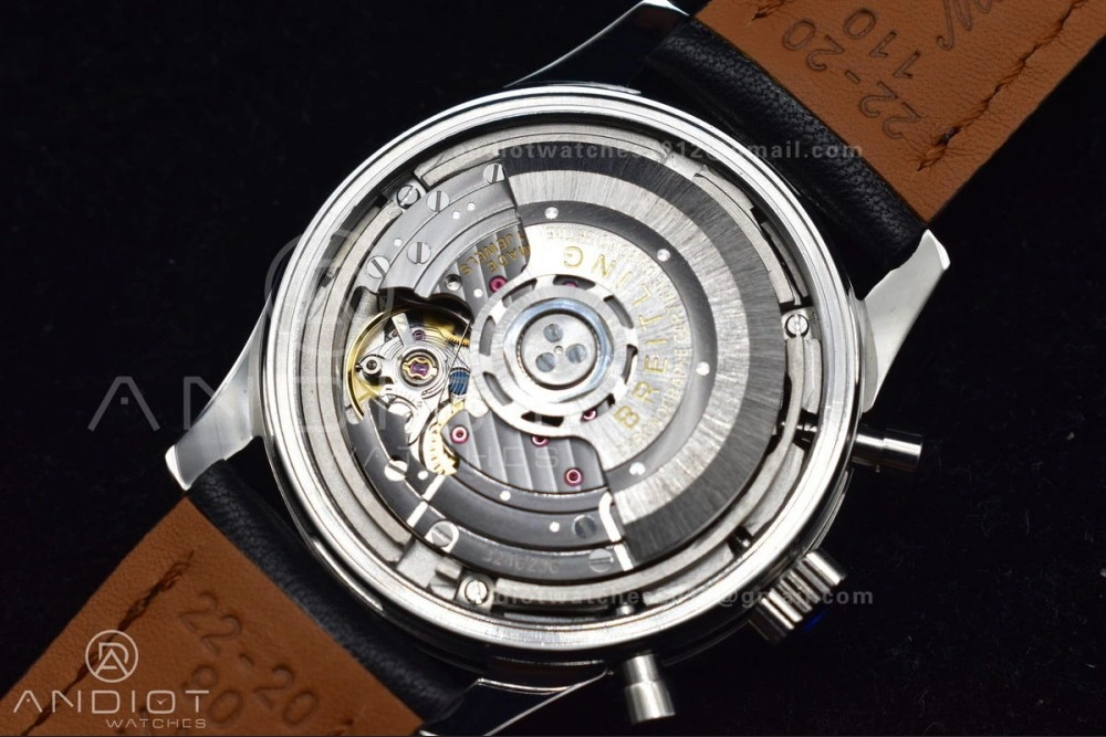 Navitimer 1 SS 43mm BLS 1:1 Best Edition Black Dial on Leather Bracelet A7750