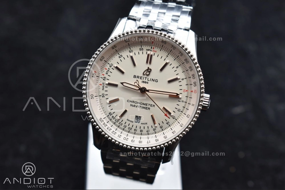 Navitimer 1 SS V7F 1:1 Best Edition RG Bezel White Dial on SS Bracelet A2824
