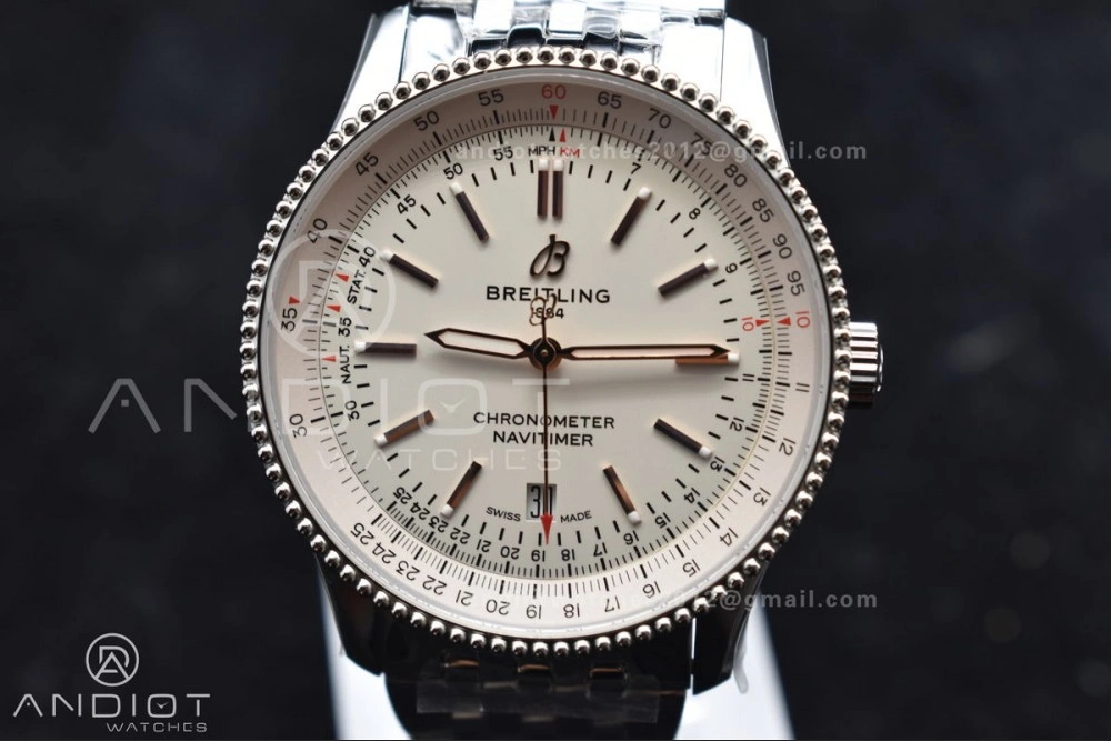Navitimer 1 SS V7F 1:1 Best Edition RG Bezel White Dial on SS Bracelet A2824