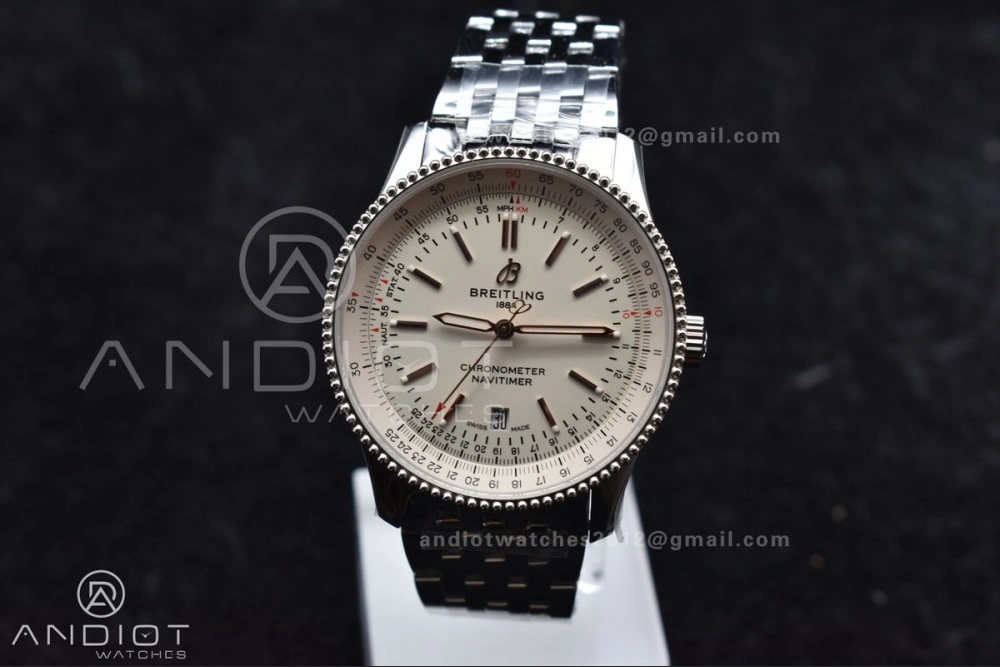 Navitimer 1 SS V7F 1:1 Best Edition RG Bezel White Dial on SS Bracelet A2824