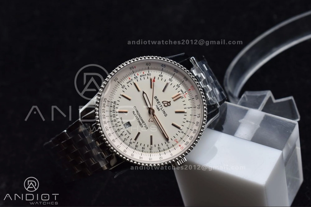 Navitimer 1 SS V7F 1:1 Best Edition RG Bezel White Dial on SS Bracelet A2824