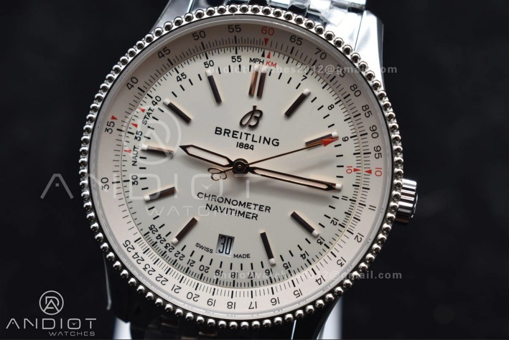 Navitimer 1 SS V7F 1:1 Best Edition RG Bezel White Dial on SS Bracelet A2824