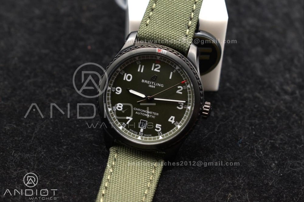 Navitimer 8 Automatic 41mm PVD TF 1:1 Best Edition Green Dial on Green Nylon Strap A2824