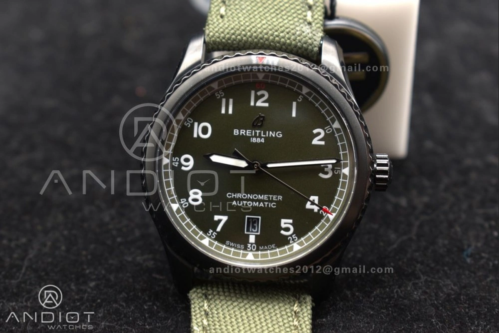 Navitimer 8 Automatic 41mm PVD TF 1:1 Best Edition Green Dial on Green Nylon Strap A2824