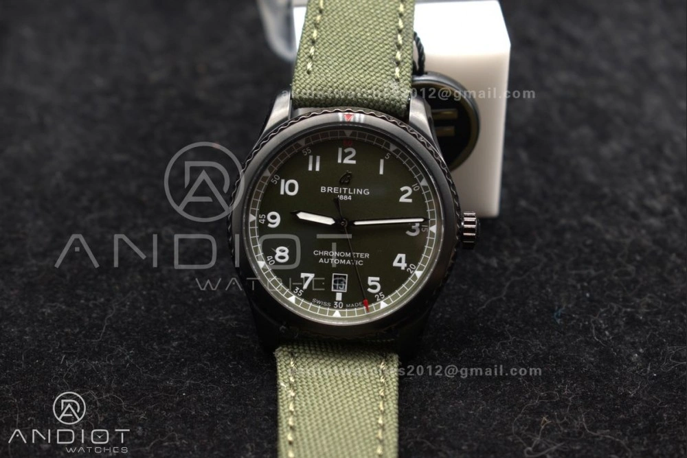 Navitimer 8 Automatic 41mm PVD TF 1:1 Best Edition Green Dial on Green Nylon Strap A2824