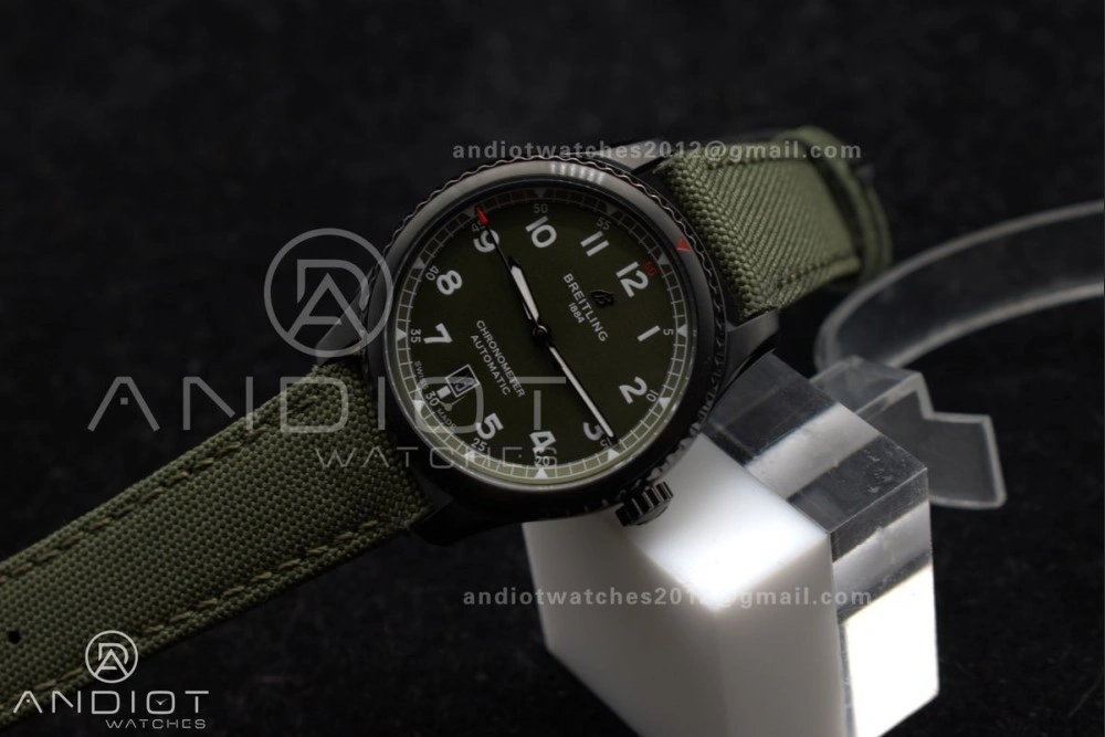 Navitimer 8 Automatic 41mm PVD TF 1:1 Best Edition Green Dial on Green Nylon Strap A2824