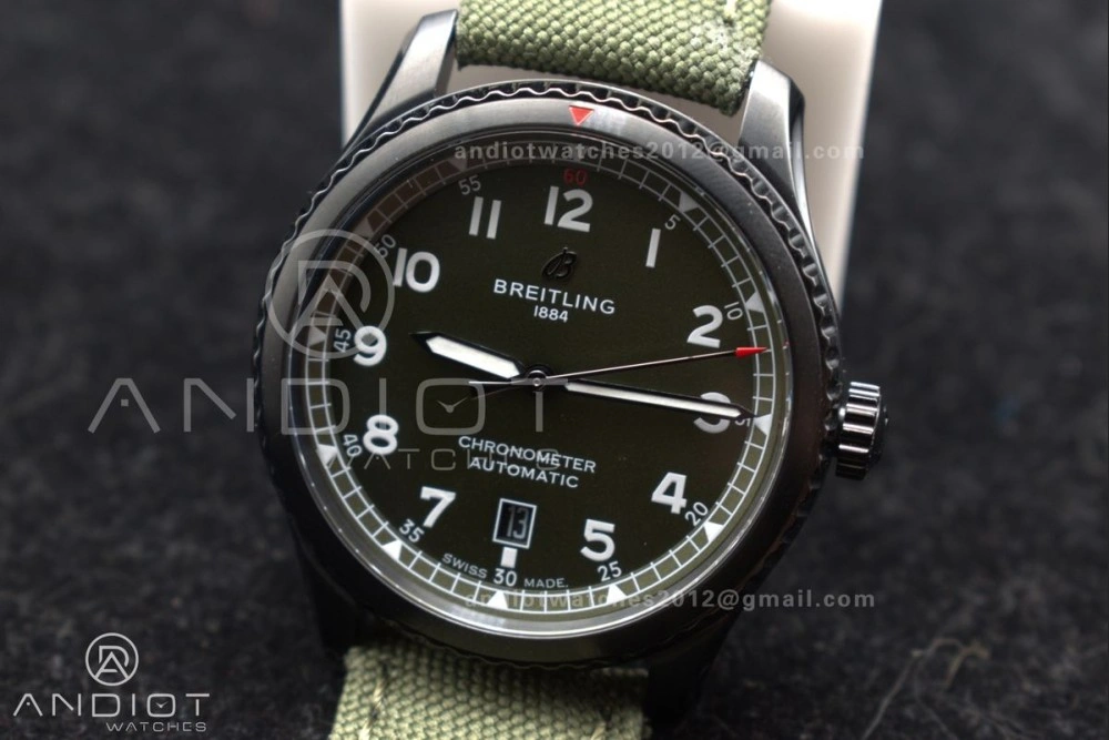 Navitimer 8 Automatic 41mm PVD TF 1:1 Best Edition Green Dial on Green Nylon Strap A2824