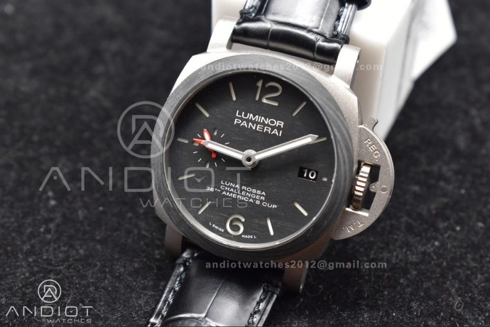 PAM1096 W Luminor GMT 42mm Titanium VSF 1:1 Best Edition Black Dial on Black Leather Strap P.9011 Super Clone