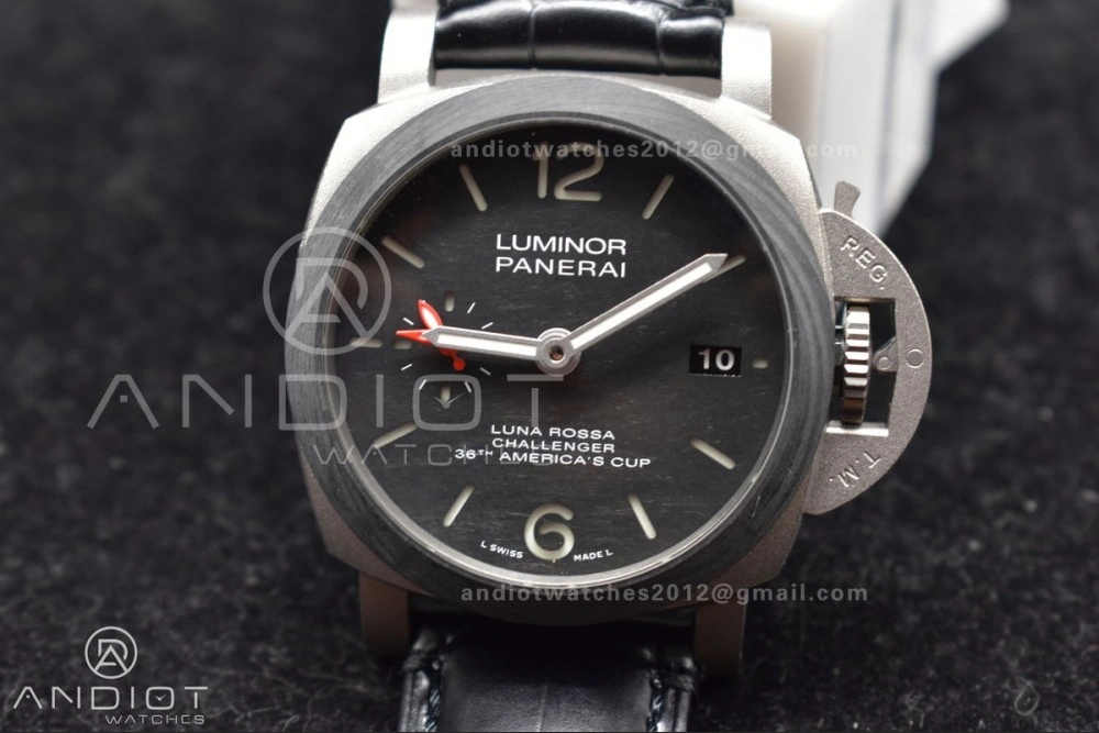 PAM1096 W Luminor GMT 42mm Titanium VSF 1:1 Best Edition Black Dial on Black Leather Strap P.9011 Super Clone