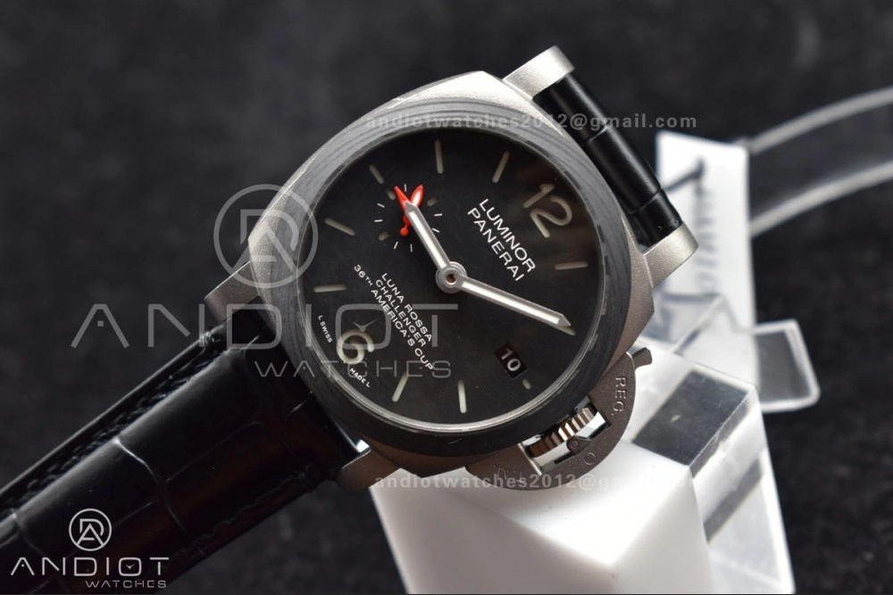 PAM1096 W Luminor GMT 42mm Titanium VSF 1:1 Best Edition Black Dial on Black Leather Strap P.9011 Super Clone