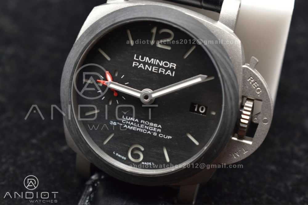 PAM1096 W Luminor GMT 42mm Titanium VSF 1:1 Best Edition Black Dial on Black Leather Strap P.9011 Super Clone