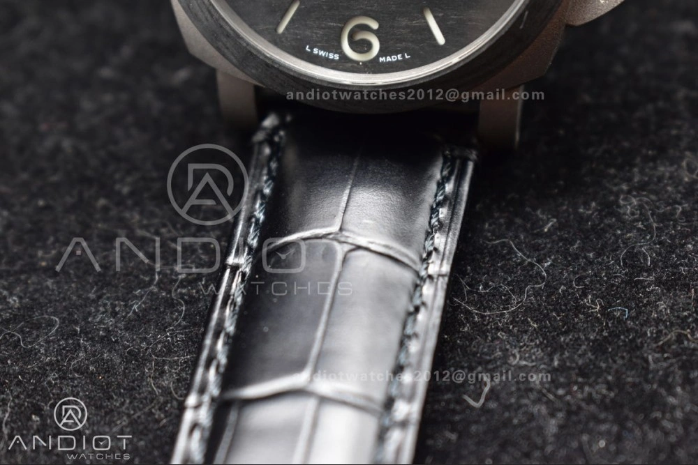 PAM1096 W Luminor GMT 42mm Titanium VSF 1:1 Best Edition Black Dial on Black Leather Strap P.9011 Super Clone