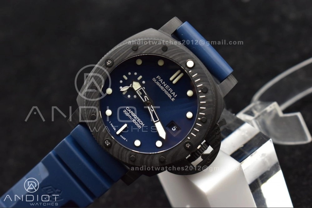 PAM1232 W Carbotech SBF 1:1 Best Edition Blue Dial on Blue Rubber Strap P900