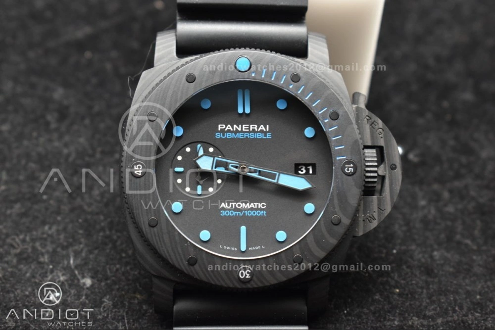 PAM1616 Carbotech 47mm VSF Best Edition Black Dial Blue Markers on Rubber Strap P.9010 Clone