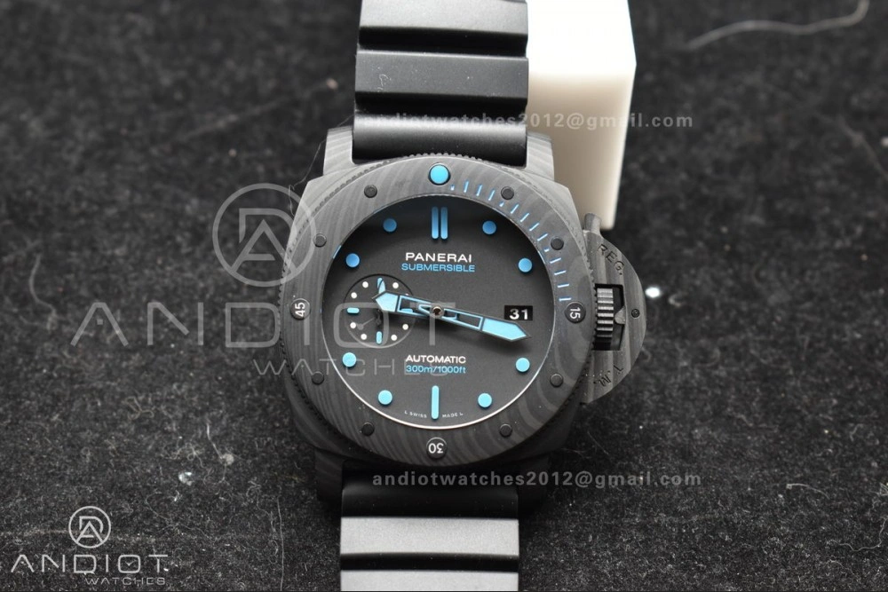 PAM1616 Carbotech 47mm VSF Best Edition Black Dial Blue Markers on Rubber Strap P.9010 Clone