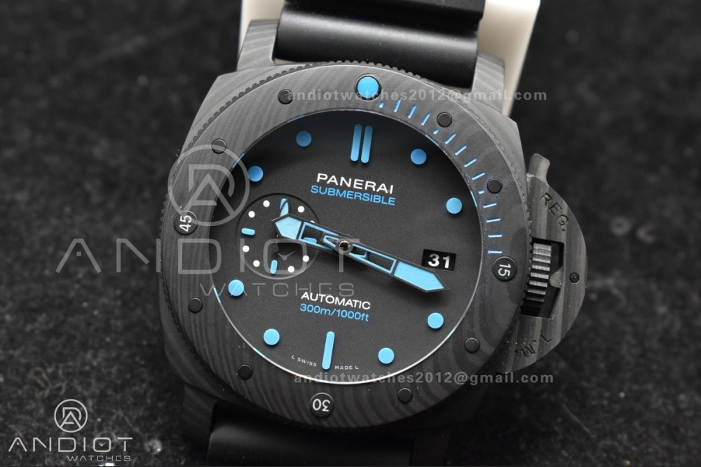 PAM1616 Carbotech 47mm VSF Best Edition Black Dial Blue Markers on Rubber Strap P.9010 Clone