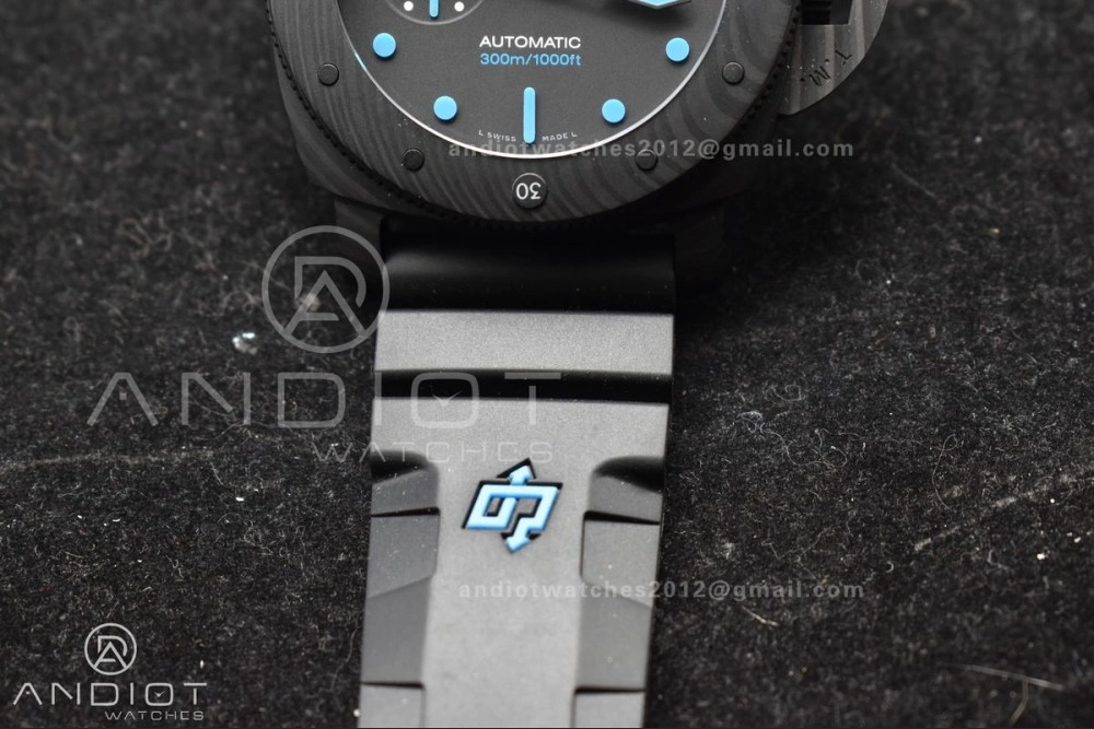PAM1616 Carbotech 47mm VSF Best Edition Black Dial Blue Markers on Rubber Strap P.9010 Clone