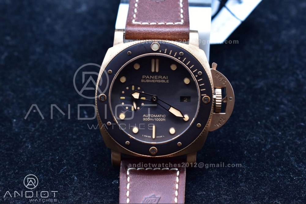 PAM968 V Bronzo VSF 1:1 Best Edition Brown Ceramic Bezel and Dial on Brown Calfskin Strap P.9010 Clone