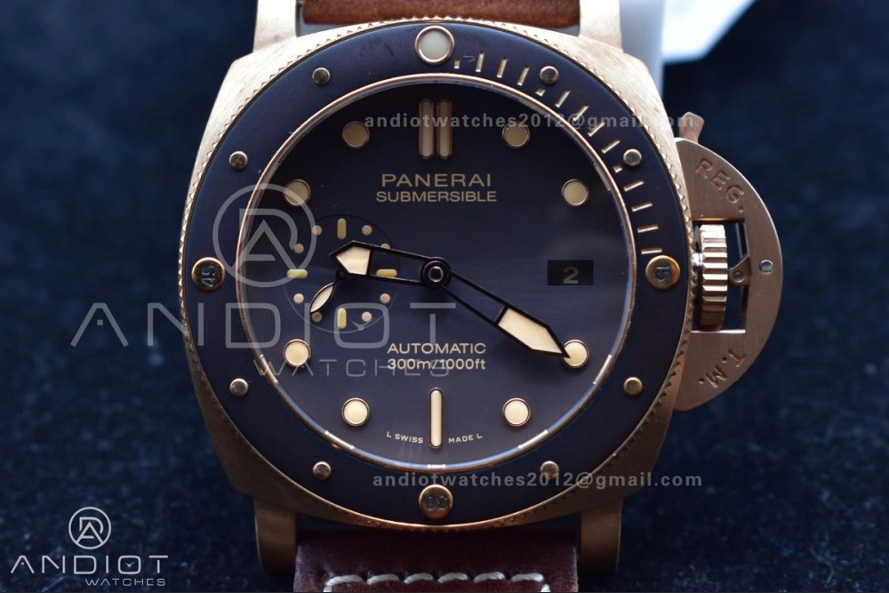 PAM968 V Bronzo VSF 1:1 Best Edition Brown Ceramic Bezel and Dial on Brown Calfskin Strap P.9010 Clone